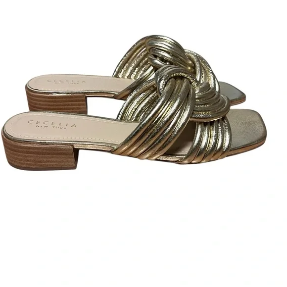 Cecelia New York Liv Metallic Knot Detail Block Heel Slide Sandals — Size 8 - Picture 9 of 13